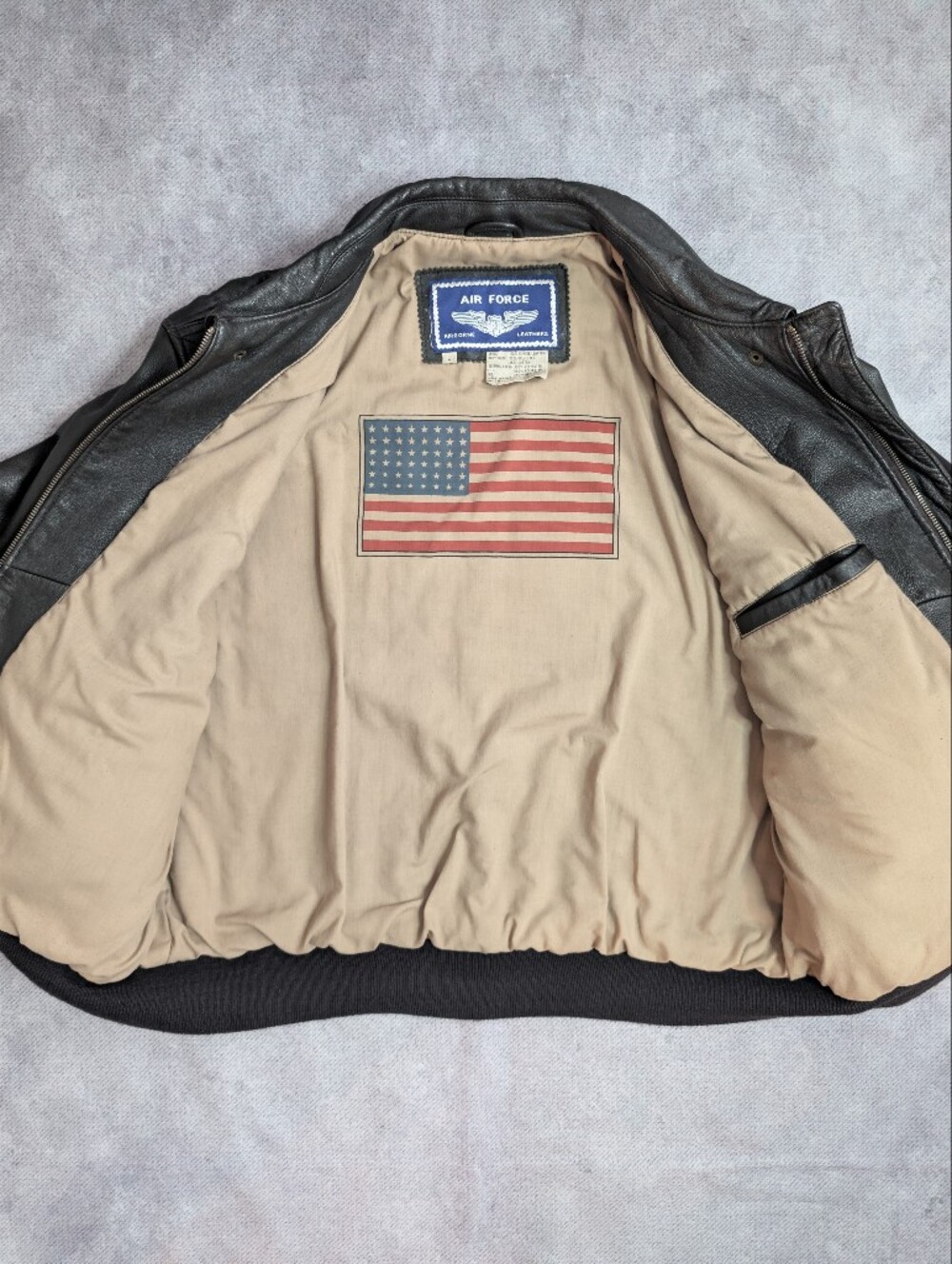 Air Force Airborne Leathers Jacket Mens  Size L Dark Brown Bomber USA Flag Lined - Picture 3 of 10